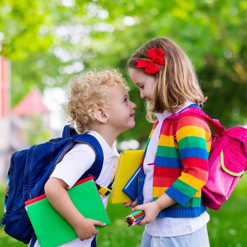 Back to School Photo Children Fun Outside First Day of School Backpacks Smiles